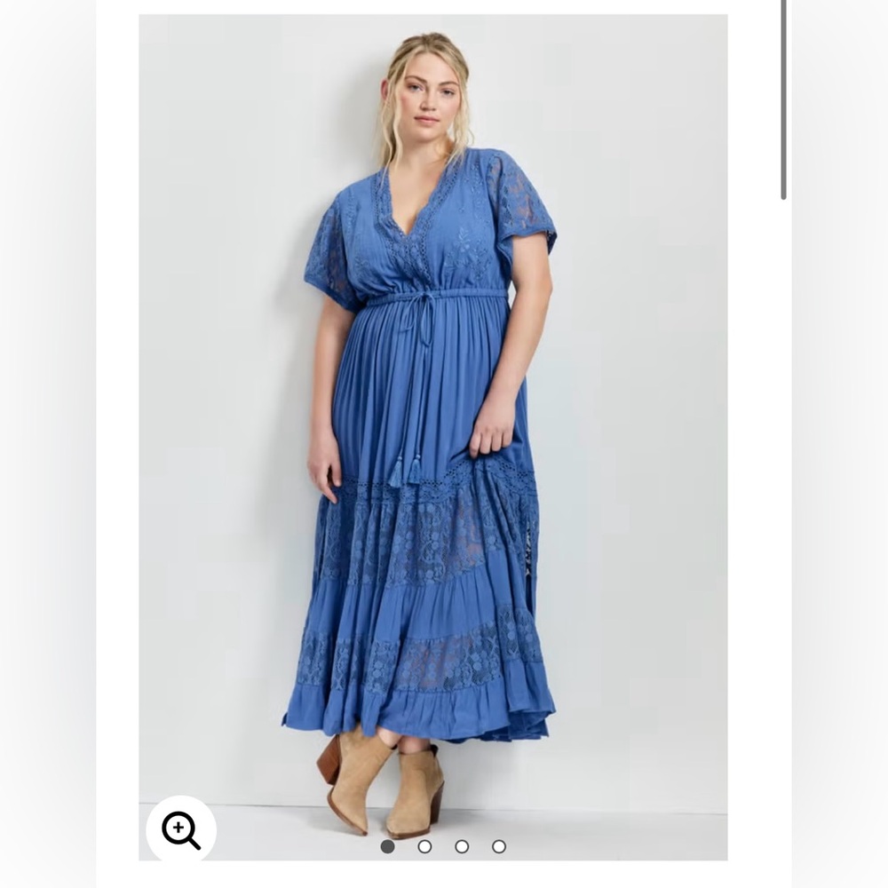 Blue Lace Peasant Maxi Dress